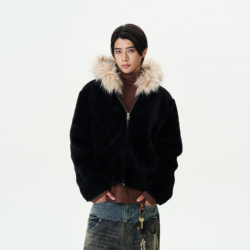 RT No. 12218 BLACK FUR ZIP-UP HOODIE – REALTAKAI RT No. 12218 BLACK FUR ZIP-UP HOODIE – REALTAKAI