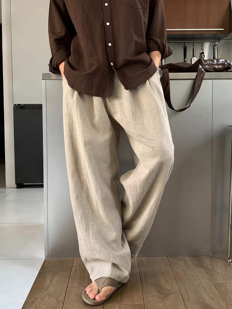 RT No. 12684 LINEN PLEATED FOLDED STRAIGHT PANTS – REALTAKAI