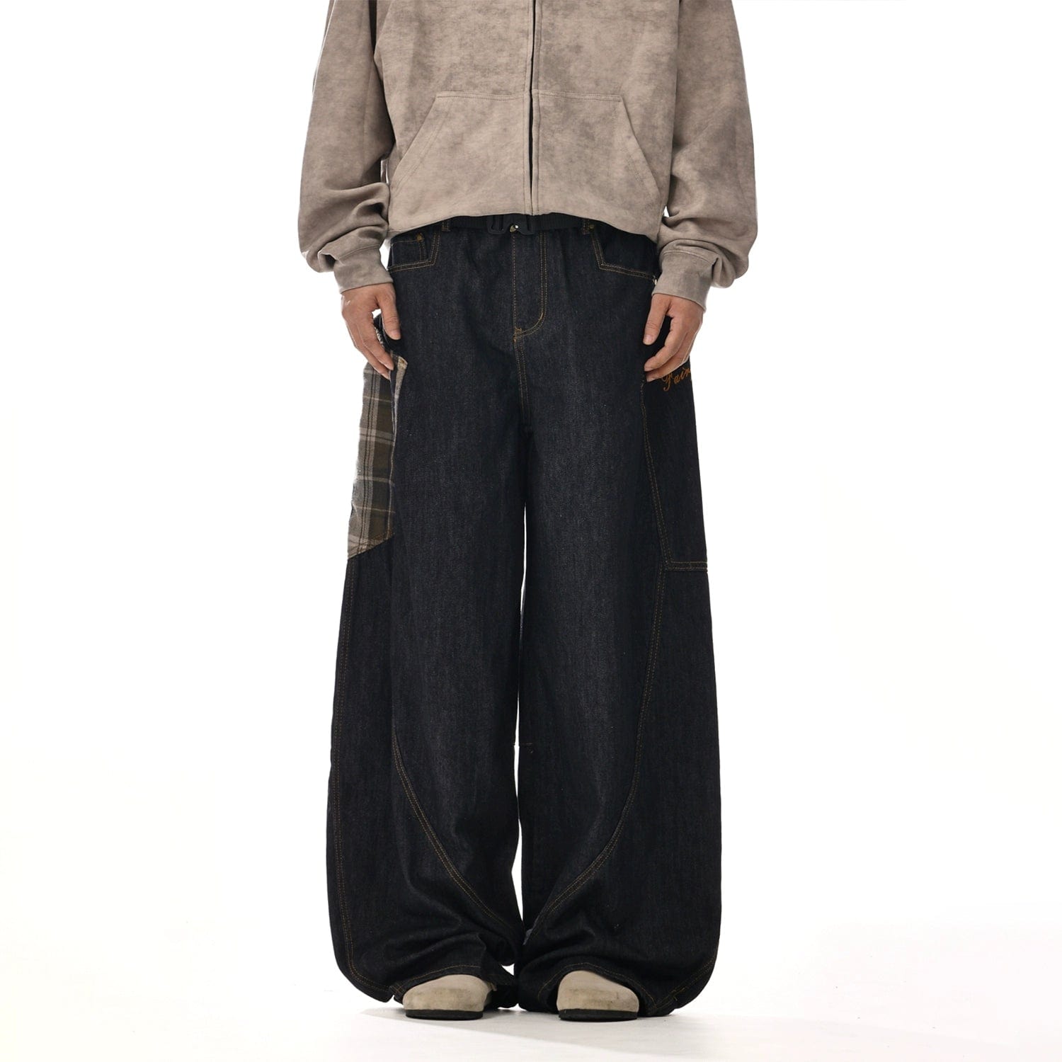 RT No. 12126 BLACK PLAID WORKWEAR BAGGY JEANS – REALTAKAI