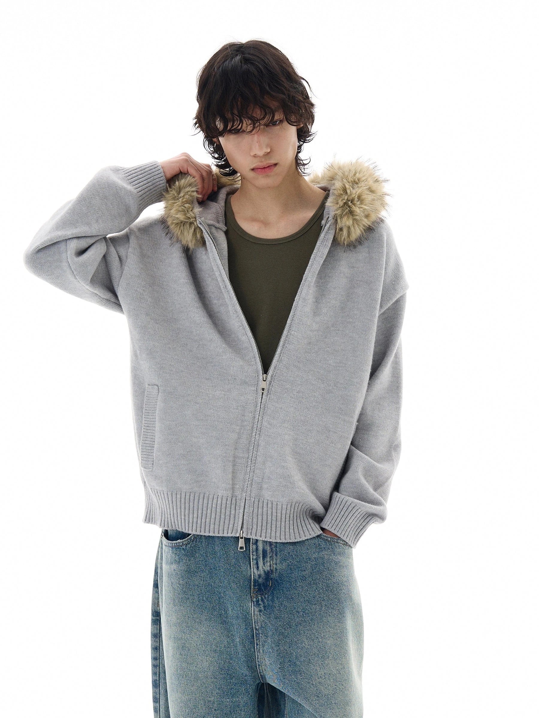 RT No. 25054 KNITWEAR FUR ZIP HOODIE – REALTAKAI