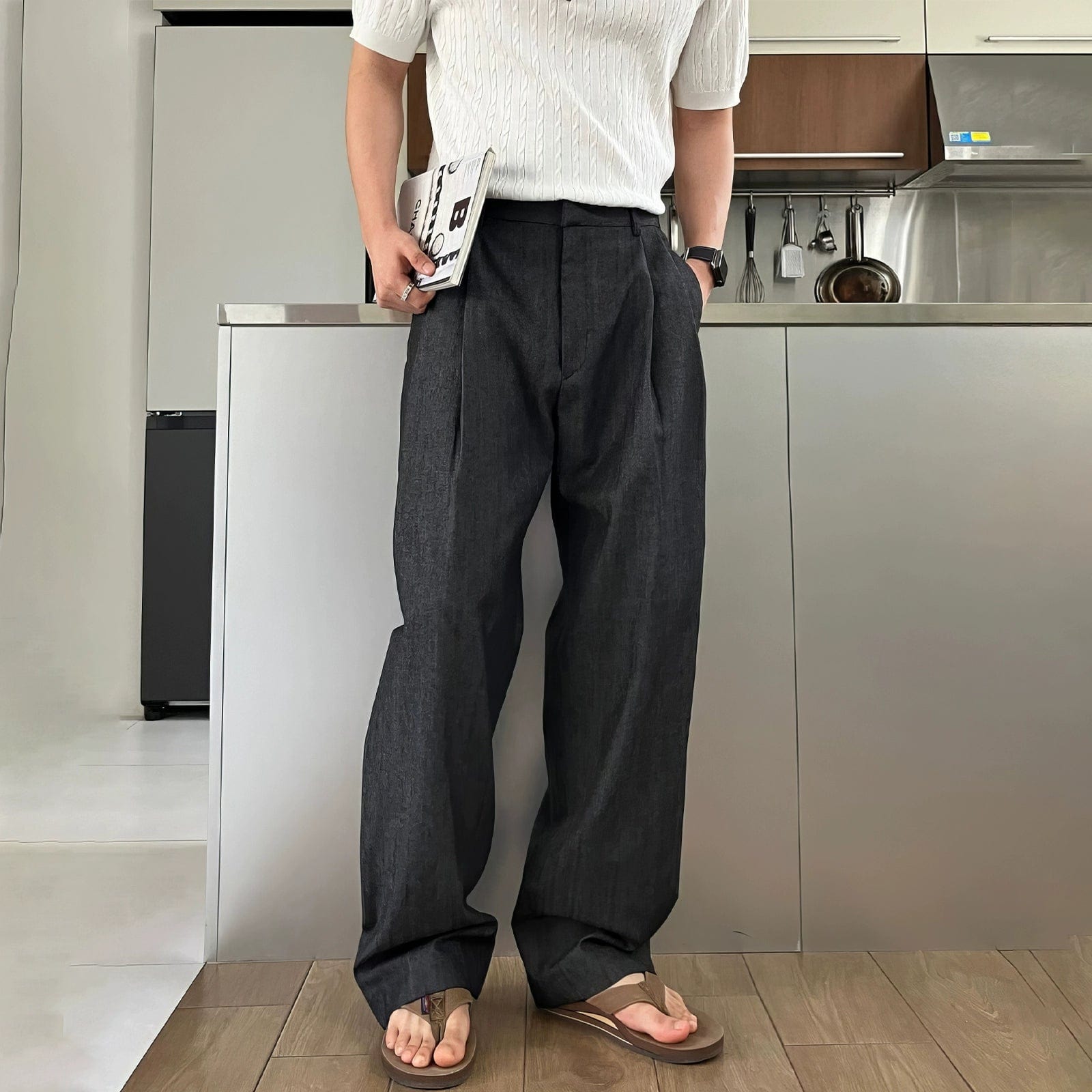 RT No. 11733 FOLDED PLEATED STRAIGHT SUIT PANTS – REALTAKAI