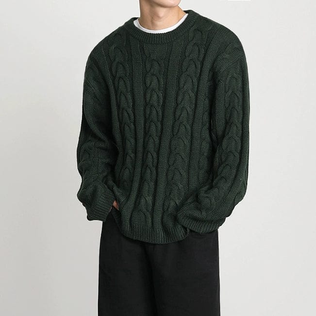 RT 10183 DARK GREEN TWIST KNITTED SWEATER – REALTAKAI