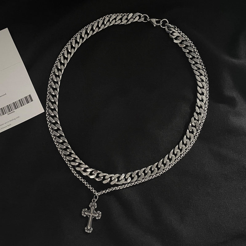 CROSS DOUBLE CHAIN NECKLACE