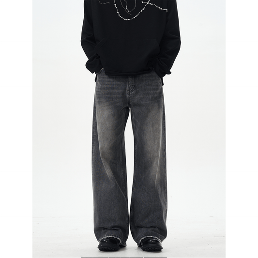 RT No. 12573 WASHED PLEATED DENIM STRAIGHT JEANS