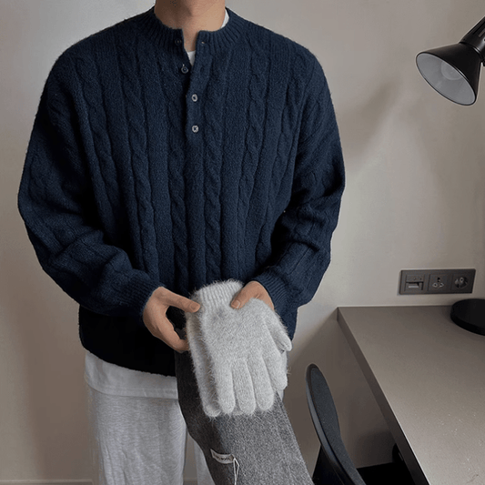 RT No. 11829 TWIST KNIT HENLEY COLLAR SWEATER