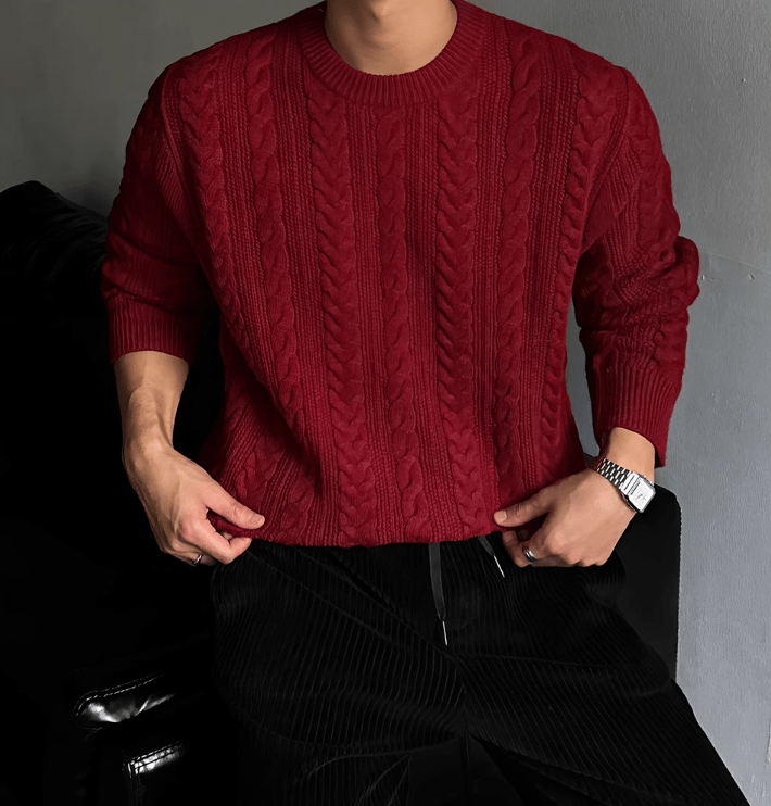 RT No. 11144 CRIMSON RED TWIST KNITTED SWEATER REALTAKAI