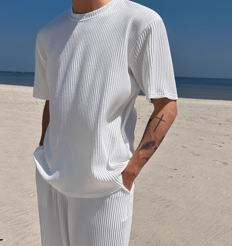 RT No. 11773 VERTICAL KNIT SHORT SLEEVE & SHORTS & STRAIGHT PANTS