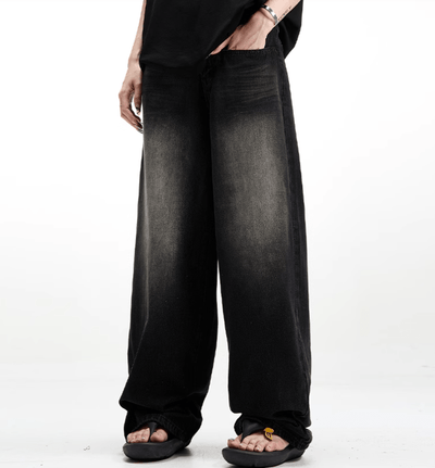 RT No. 11212 WASHED BLACK WIDE STRAIGHT DENIM JEANS