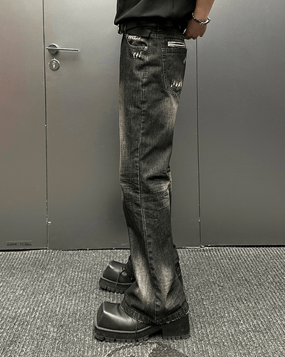 RT No. 9154 WASHED BLACK DENIM STRAIGHT FLARED JEANS