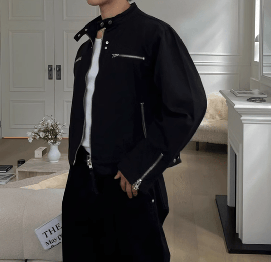 RT No. 12318 BLACK ZIPPER BIKER JACKET