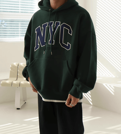 RT No. 11065 NYC EMBROIDERED LETTERED PULLOVER HOODIE