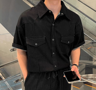 RT No. 11639 BLACK DENIM BUTTON-UP SHIRT & LOUNGE PANTS