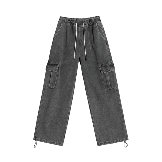 RT No. 11513 GRAY DRAWSTRING WIDE CARGO PANTS