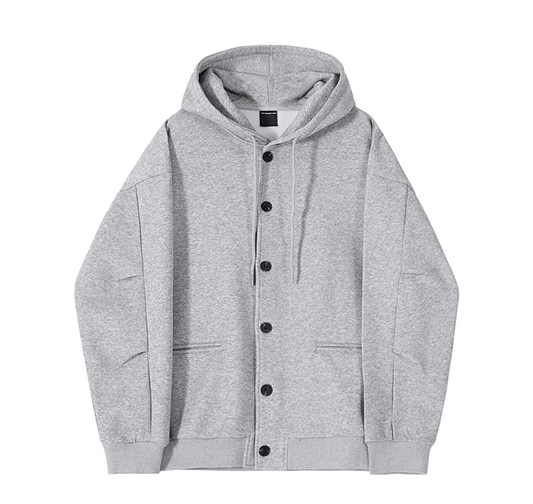 RT No. 11079 GRAY BUTTON-UP HOODIE & WIDE SWEATPANTS