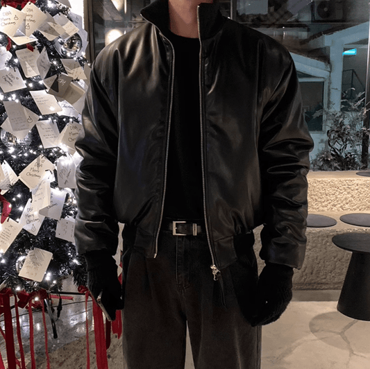 RT No. 12024 LEATHER COLLAR ZIP-UP JK