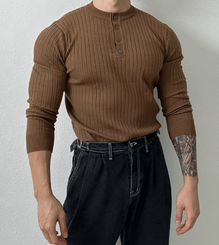 RT No. 10559 VERTICAL KNIT HENRY COLLAR LONGSLEEVE SHIRT