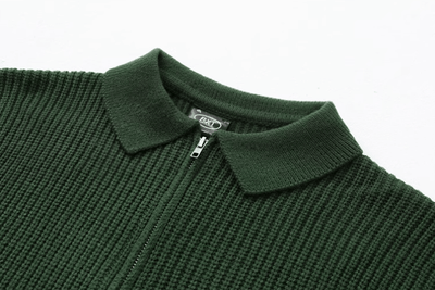 RT No. 11527 KNIT STRIP POLO ZIP-UP SWEATER