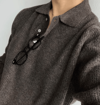 RT No. 10905 KNITTED POLO COLLAR QUARTER BUTTON-UP SWEATER