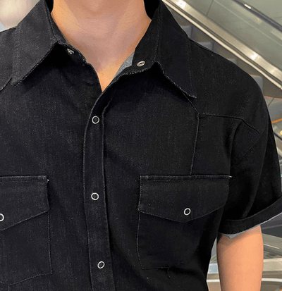 RT No. 11639 BLACK DENIM BUTTON-UP SHIRT & LOUNGE PANTS