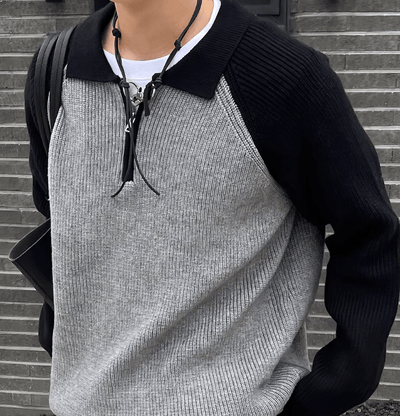 RT No. 11000 CONTRAST KNITTED QUARTER ZIP SWEATER