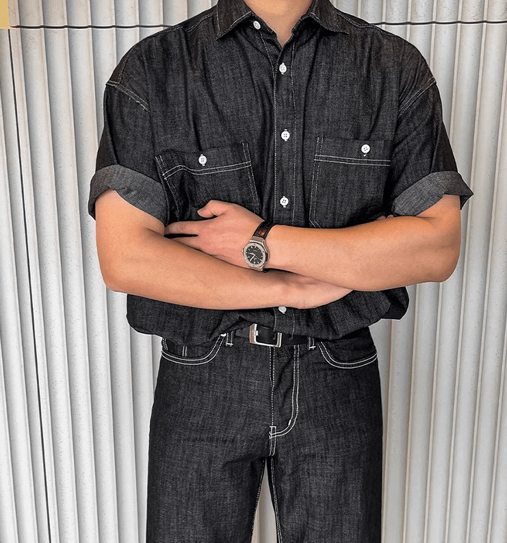 RT No. 11406 BLACK DENIM BUTTON-UP SHIRT & STRAIGHT PANTS