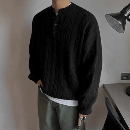 RT No. 11829 TWIST KNIT HENLEY COLLAR SWEATER