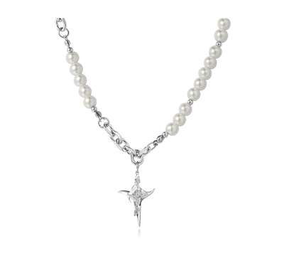 STAR CROSS PEARL CHAIN NECKLACE