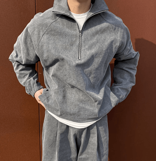 RT No. 11245 GRAY HALF ZIP-UP SWEATER & SWEATPANTS