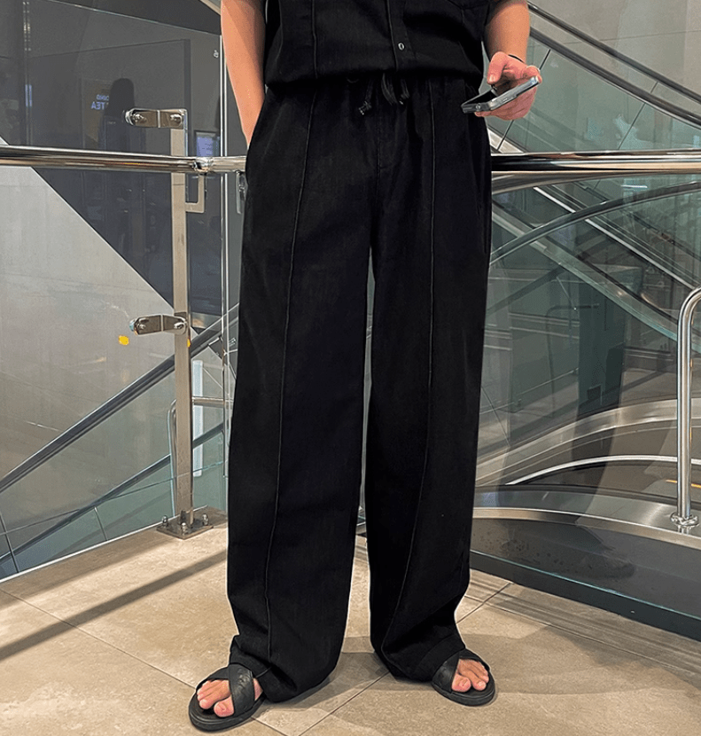 RT No. 11639 BLACK DENIM BUTTON-UP SHIRT & LOUNGE PANTS