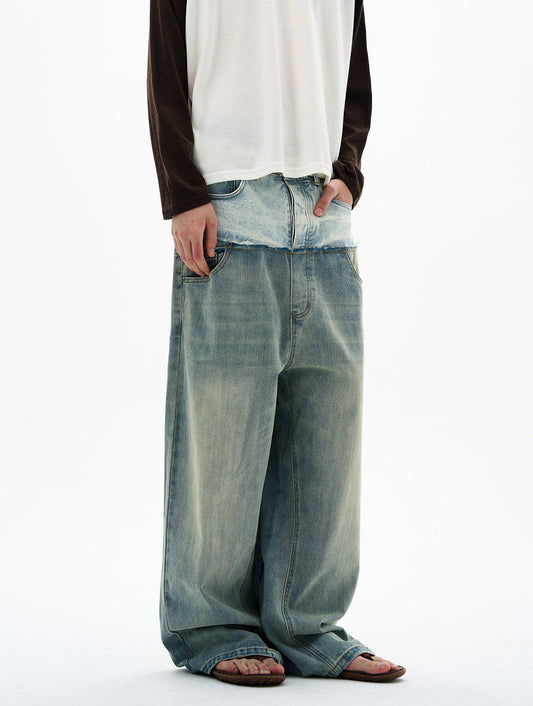 RT No. 32830 WASHED DOUBLE WAISTED DENIM JEANS