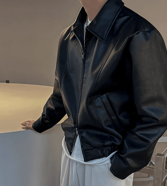 RT No. 11022 BLACK LEATHER COLLAR JACKET