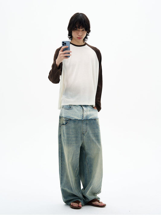 RT No. 32830 WASHED DOUBLE WAISTED DENIM JEANS