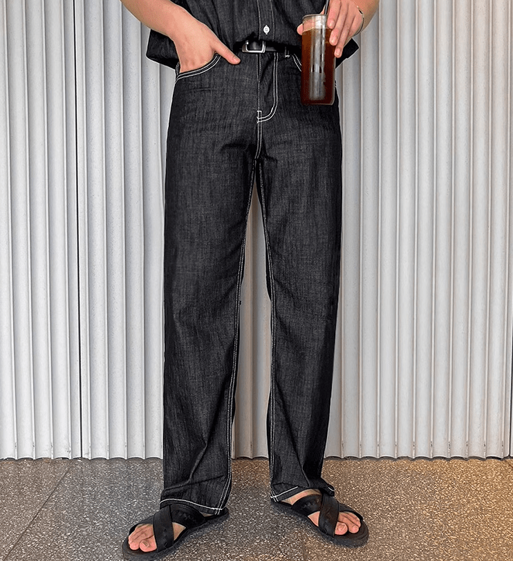 RT No. 11406 BLACK DENIM BUTTON-UP SHIRT & STRAIGHT PANTS