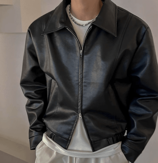 RT No. 11022 BLACK LEATHER COLLAR JACKET