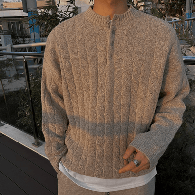 RT No. 11829 TWIST KNIT HENRY COLLAR SWEATER