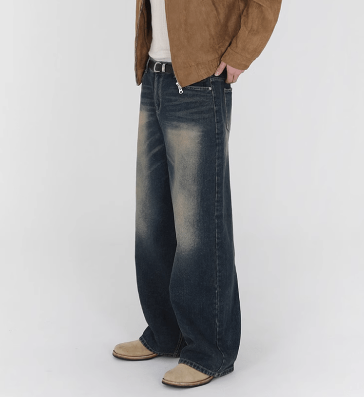 RT No. 10958 WASHED BLUE DENIM RELAX STRAIGHT JEANS