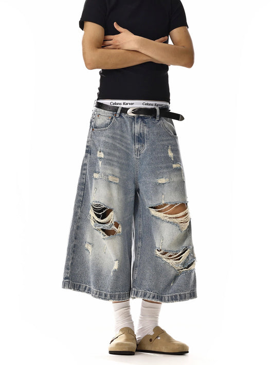 RT No. 18249 RIPPED BLUE DENIM SHORTS