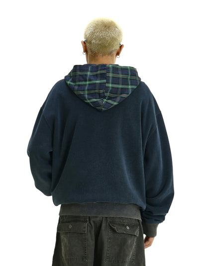 RT No. 11624 BLUE PLAID HOODED ZIP-UP HOODIE