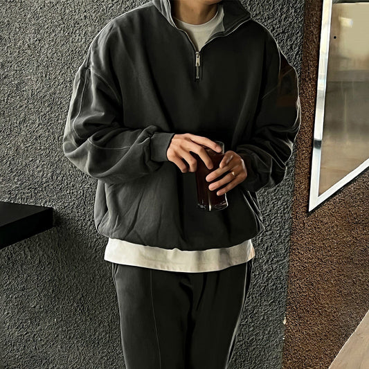 RT No. 12455 DARK GRAY HALF ZIPPER SWEATER & SWEATPANTS