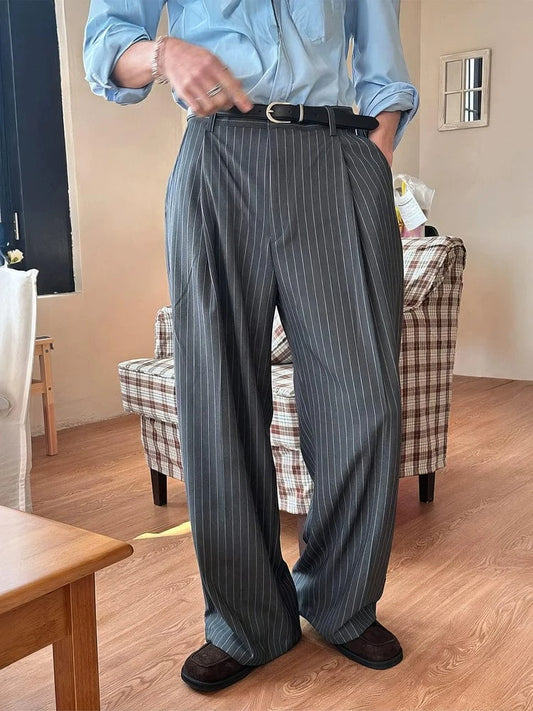 RT No. 31076 PLEATED STRIPED WIDE STRAIGHT PANTS