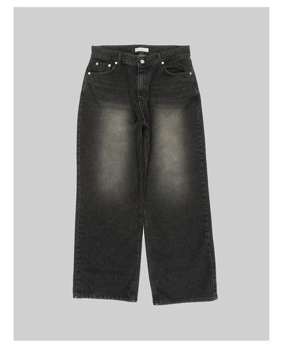 RT No. 11048 WASHED BLACK WIDE STRAIGHT DENIM JEANS