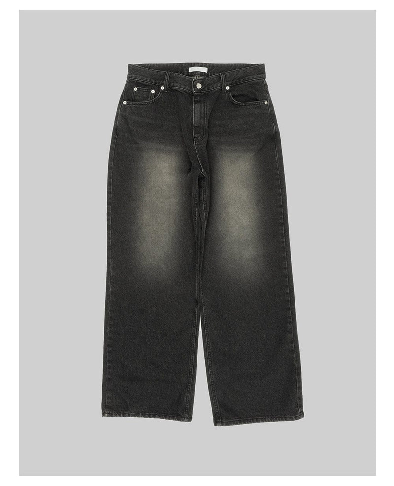 RT No. 11048 WASHED BLACK WIDE STRAIGHT DENIM JEANS