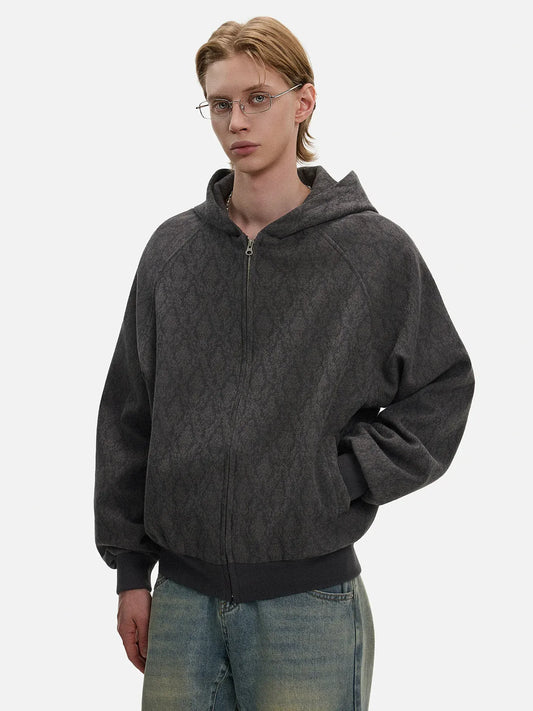 RT No. 50117 DIAMOND PATTERN ZIPPER HOODIE