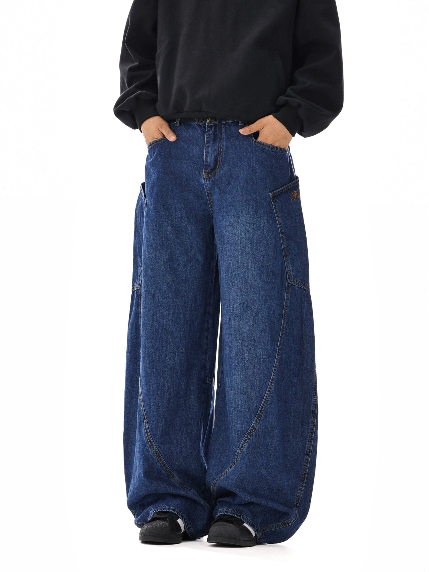 RT No. 12111 DARK BLUE WORKWEAR BAGGY JEANS – REALTAKAI RT No. 12111 DARK BLUE WORKWEAR BAGGY JEANS – REALTAKAI