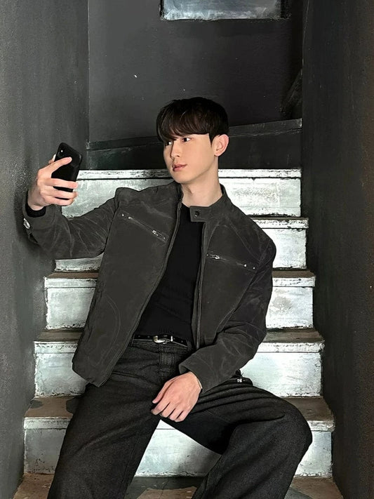 RT No. 32603 BIKER COLLAR LEATHER JACKET