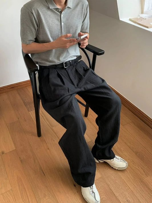 RT No. 19023 FOLDED PLEATED STRAIGHT PANTS