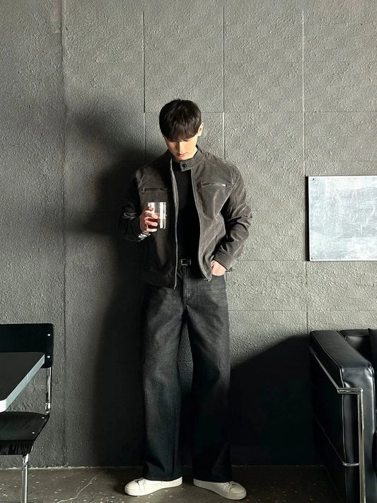 RT No. 32603 BIKER COLLAR LEATHER JACKET