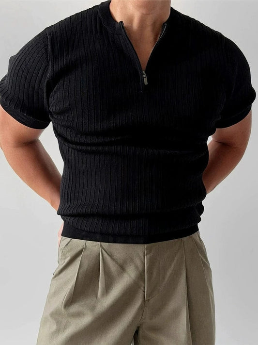 RT No. 19015 SLIM HALF ZIP KNIT SHORT SLEEVE