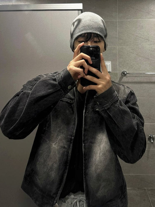 RT No. 12411 WASHED BLACK BIKER DENIM JACKET