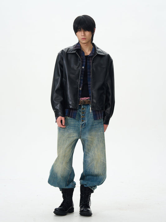 RT No. 12479 BLACK ZIP LEATHER JACKET